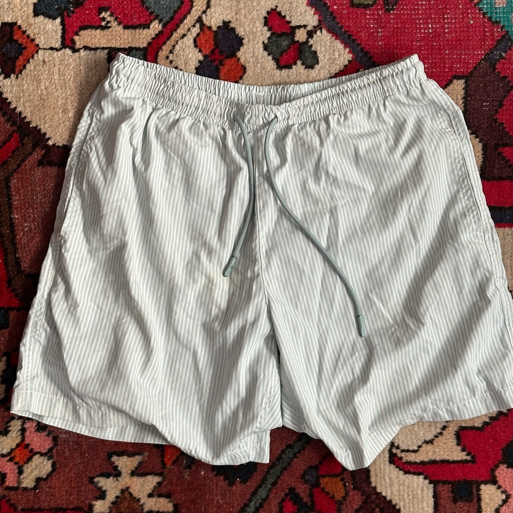 zara medium swim trunks men green white striped